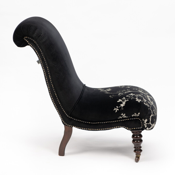 Birdbranch Black Velvet Slipper Chair With Dark Legs / image 7