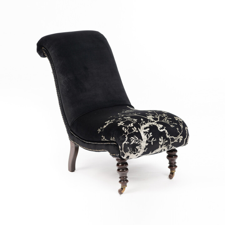 Birdbranch Black Velvet Slipper Chair With Dark Legs / image 1