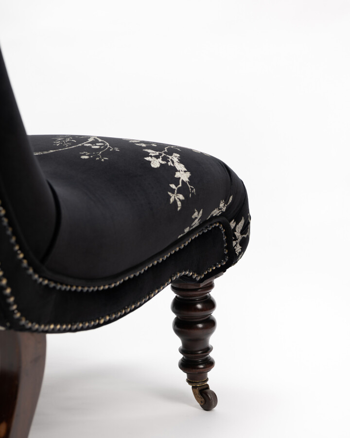 Birdbranch Black Velvet Slipper Chair With Dark Legs / image 8
