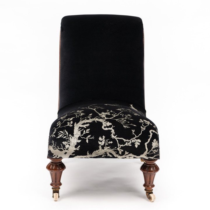 Birdbranch Black Velvet Slipper Chair With Wooden Legs / image 2