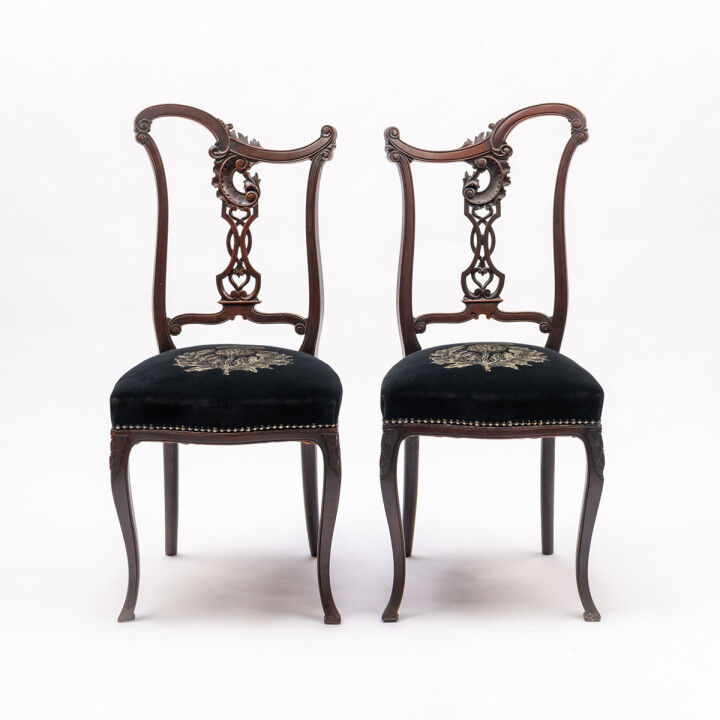 Ornate Black Velvet Thistle Chairs / image 1
