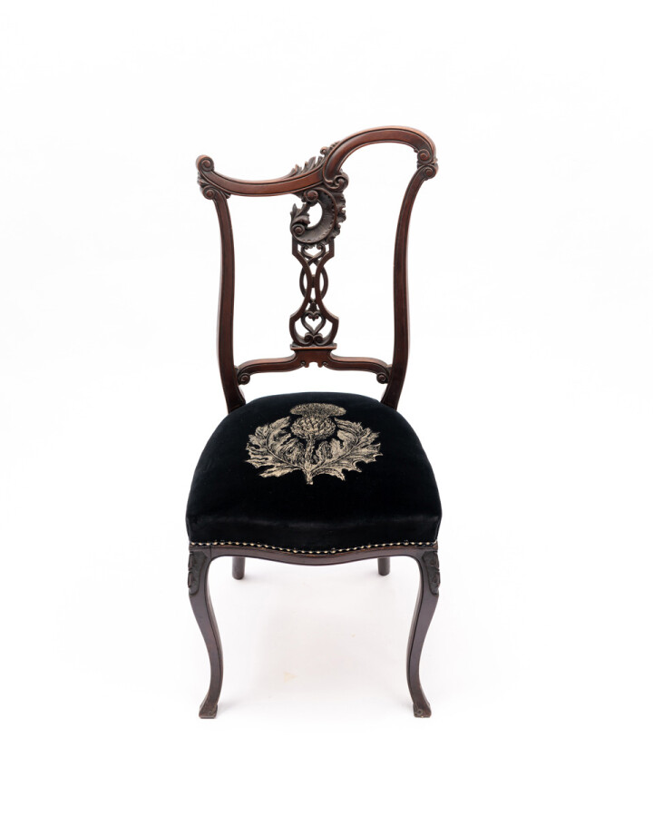 Ornate Black Velvet Thistle Chairs / image 2