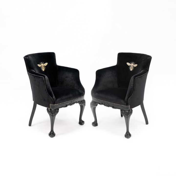 Pair Of Honey Bee On Black Velvet Chairs / image 1