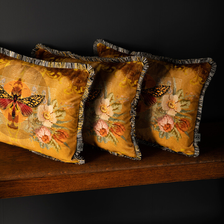 Chintz Moth Fringed Velvet Cushion / image 3