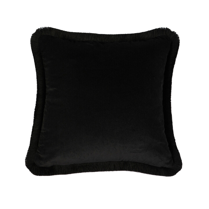 Totem Damask Black & Blue Fringed Velvet Cushion / image 2