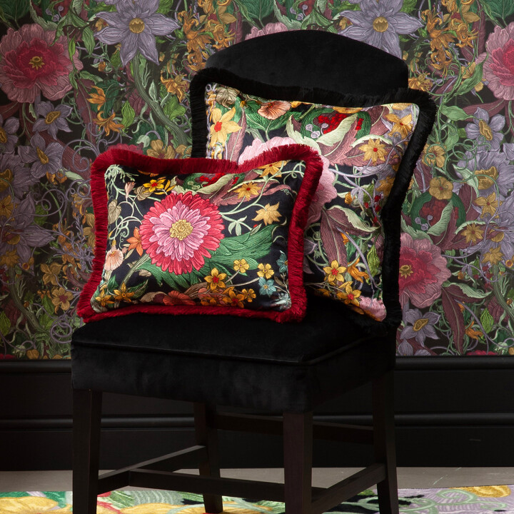 Berkeley Blooms Rectangle Fringed Velvet Cushion / image 3