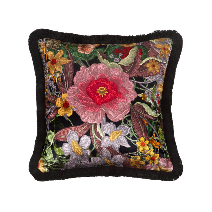 Berkeley Blooms Square Fringed Velvet Cushion / image 1