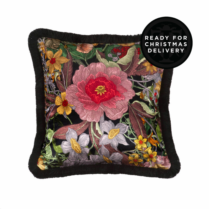 Berkeley Blooms Square Fringed Velvet Cushion / image 1