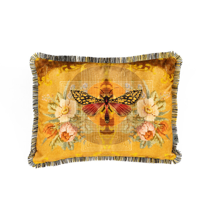 Chintz Moth Fringed Velvet Cushion / image 1
