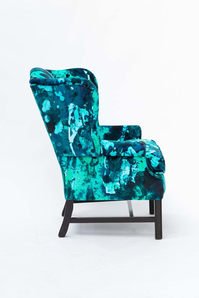 Storm Blotch Blue Velvet Wingback Chair | Timorous Beasties